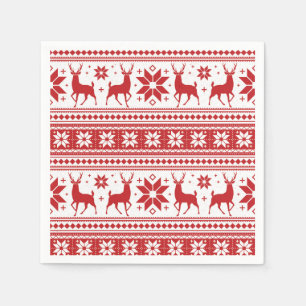 Winter Christmas Deer Red Snowflake Pattern Napkin