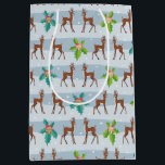 Winter Christmas Deer with Holly Retro Inspired Medium Gift Bag<br><div class="desc">Unique gift bag featuring retro-inspired cute deer on snow with clusters of holly and sleigh bells. Modern take on mid-century mod style,  perfect for Christmas presents or other winter occasion gifts. Original design,  copyright Jennifer Kistler 2021.</div>