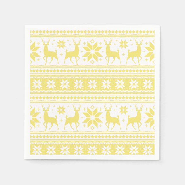 Winter Christmas Deer Yellow Snowflake Pattern Napkin (Front)