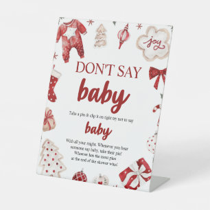 Winter Christmas Don't Say Baby Baby Shower Game Pedestal Sign