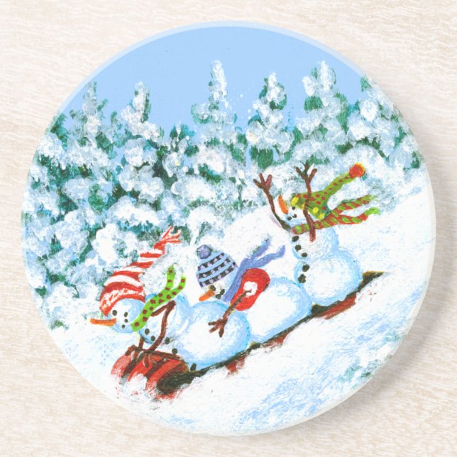Winter Christmas drink coaster,snowmen Coaster (Front)