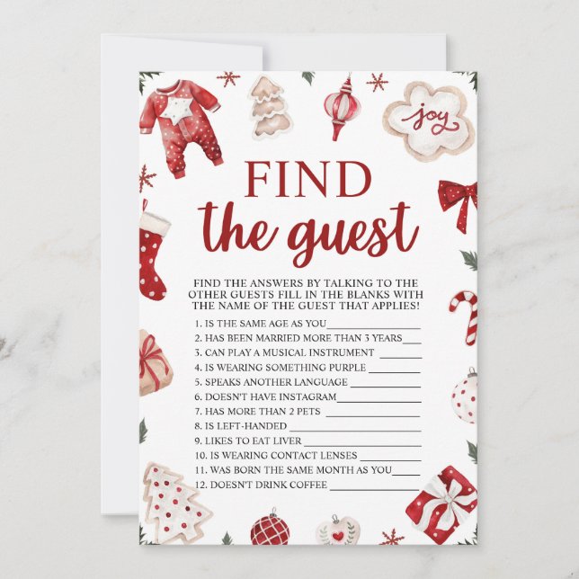 Winter Christmas Find The Guest Baby Shower Game Invitation (Front)