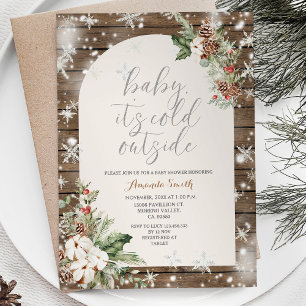 Winter Christmas Floral Cold Outside Baby Shower Invitation