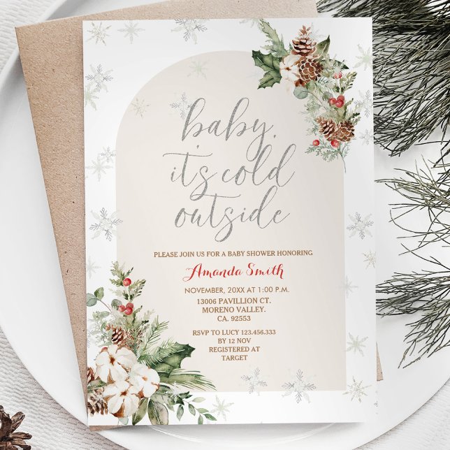 Winter Christmas Floral Cold Outside Baby Shower Invitation (Creator Uploaded)