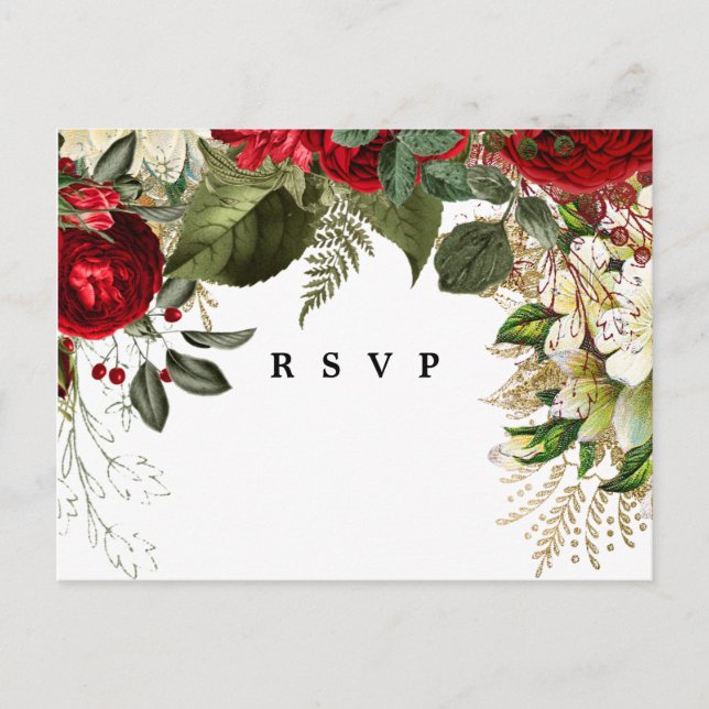 winter christmas florals wedding rsvp postcard (Front)