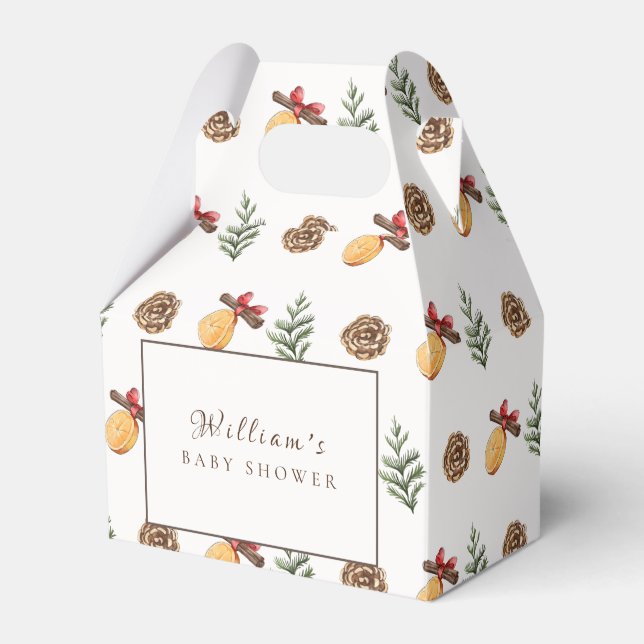 Winter Christmas Flower Pattern Baby Shower Favour Box (Front Side)