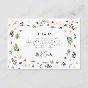 Winter Christmas Foliage Wedding Details Enclosure Card