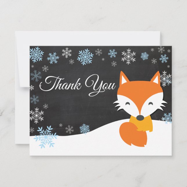 Winter Christmas Fox Blue Thank You Card (Front)