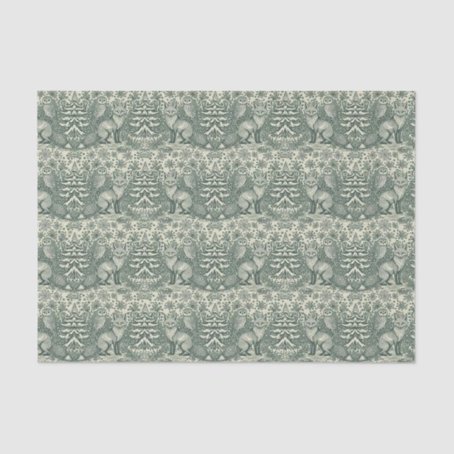 Winter / Christmas Fox & Owl Illustration Pattern Tissue Paper (Front)