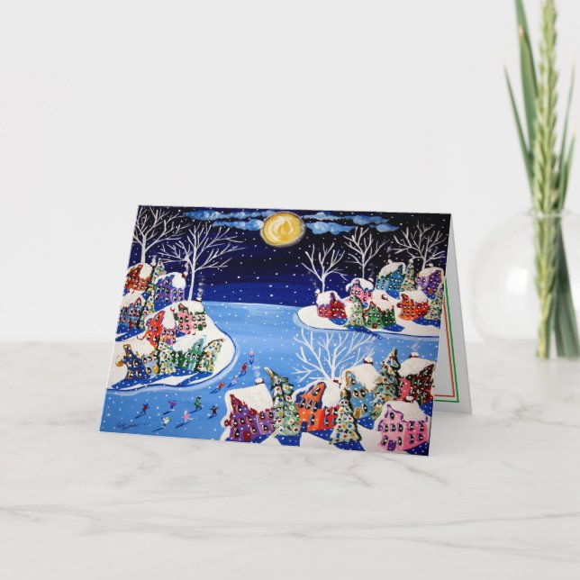 Winter Christmas Fun Folk Art Holiday Card (Front)