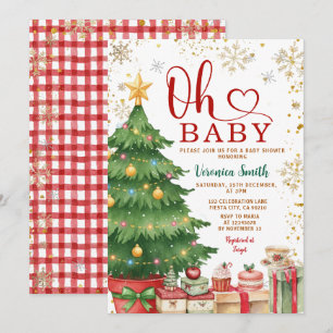 Winter Christmas Gift Tree Baby Shower Snowflakes Invitation