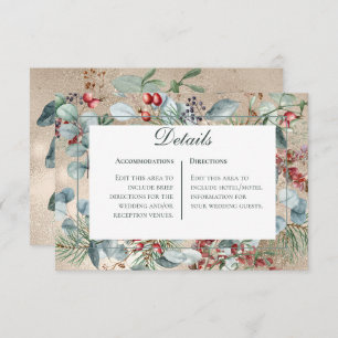 Winter Christmas Greenery Gold Details Wedding Enclosure Card