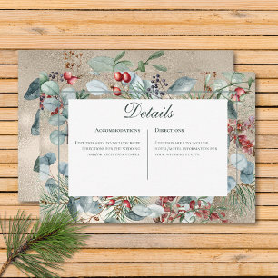 Winter Christmas Greenery Gold Details Wedding Enclosure Card