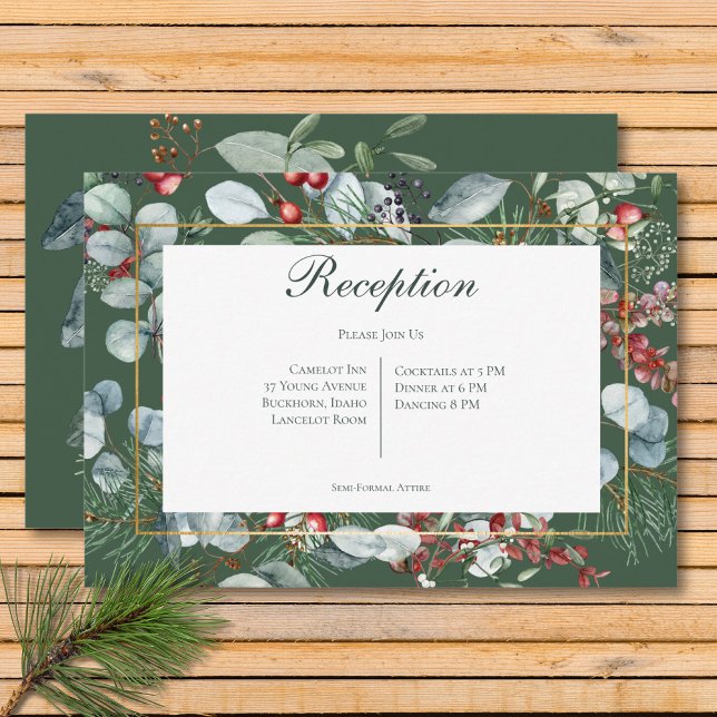 Winter Christmas Greenery Green Reception  Enclosure Card (Winter Christmas Greenery Green Reception Enclosure Card)