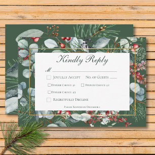 Winter Christmas Greenery Green Three Dinner RSVP Card