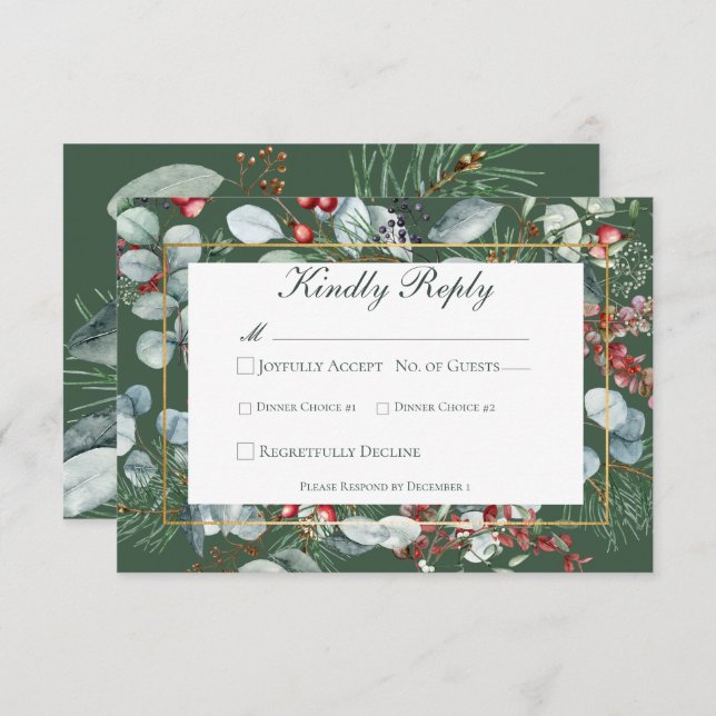 Winter Christmas Greenery Green Wedding RSVP Card (Front/Back)
