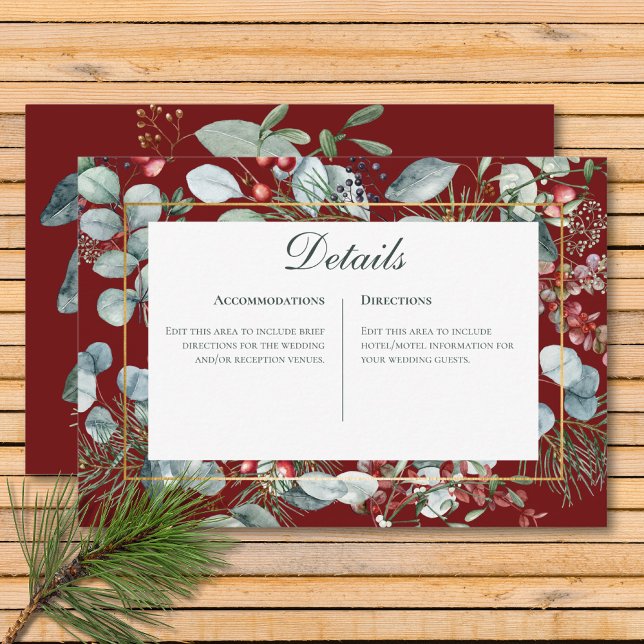 Winter Christmas Greenery Red Wedding Details  Enclosure Card (Winter Christmas Greenery Red Wedding Details Enclosure Card)