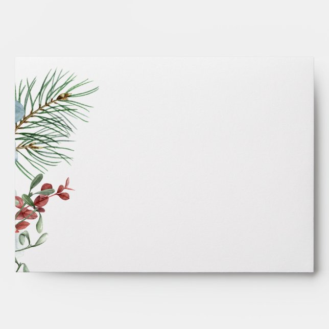 Winter Christmas Greenery Wedding Envelope (Front)