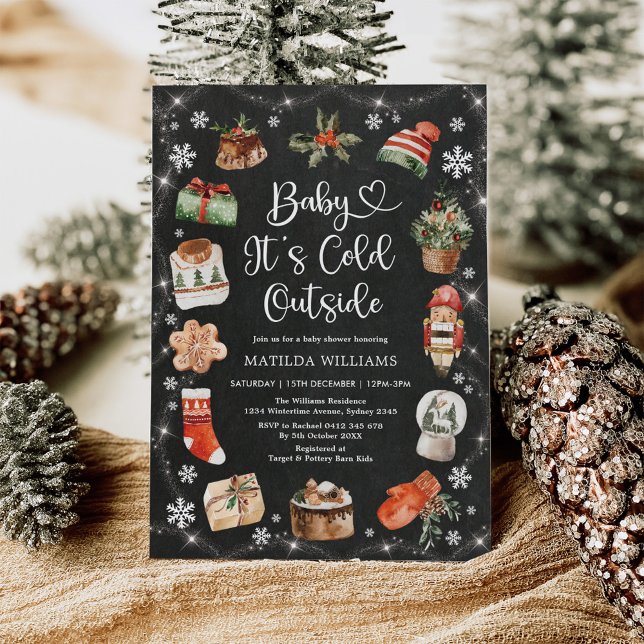 Winter Christmas Holiday Baby Shower Chalkboard Invitation (Creator Uploaded)