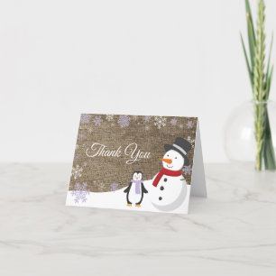 Winter Christmas Holiday Purple Snowflake Burlap Thank You Card