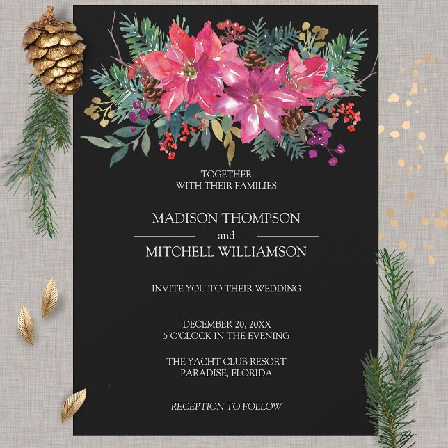 Winter Christmas Holiday Watercolor Poinsettia  Invitation (Creator Uploaded)