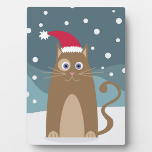 Winter christmas holidays santa cat pet animal plaque