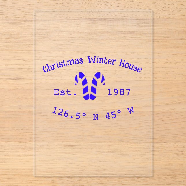 Winter Christmas house blue candy canes est. Year  Acrylic Invitations (Front)