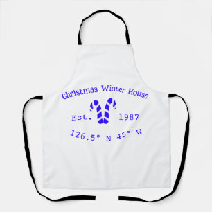 Winter Christmas house blue candy canes est. Year Apron