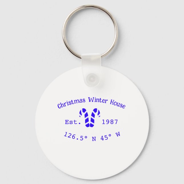 Winter Christmas house blue candy canes est. Year  Key Ring (Front)