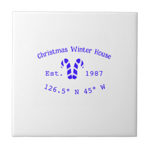 Winter Christmas house blue candy canes est. Year  Tile