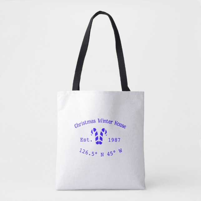 Winter Christmas house blue candy canes est. Year  Tote Bag (Front)