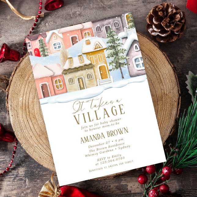 Winter Christmas It takes a Village Baby Shower  Invitation (Creator Uploaded)