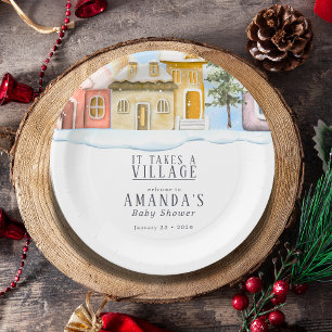 Winter Christmas It takes a Village Baby Shower Paper Plate