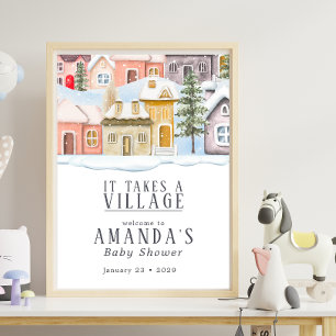Winter Christmas It takes a Village Baby Shower Poster