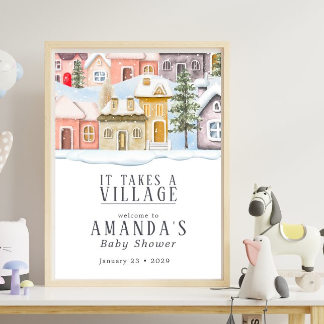 Winter Christmas It takes a Village Baby Shower Poster (Creator Uploaded)
