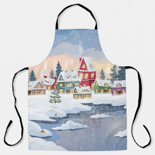 Winter Christmas landscape with snow-covered house Apron