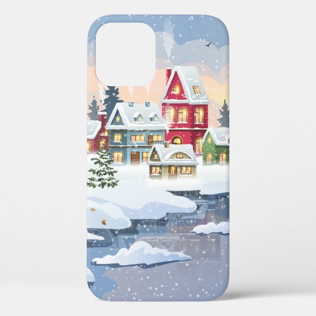 Winter Christmas landscape with snow-covered house Case-Mate iPhone Case (Back)