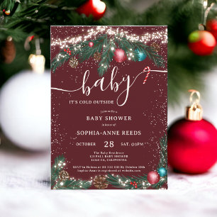 Winter Christmas lights snowy pine baby shower Invitation