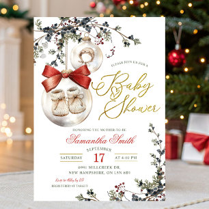 Winter Christmas Minimalist Bauble Baby Shower Invitation