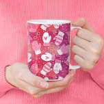 Winter Christmas Mittens Pattern in Pink Coffee Mug<br><div class="desc">This novelty pattern design features hand drawn mittens with unique doodled designs on each mitten, perfect for the chilly winter season. Each adorable mitten has snowflakes, hearts, festive stripes, strings and pom poms or petal prints, and are surrounded by snowflake dots. Coloured in a bright and lively colour palette of...</div>