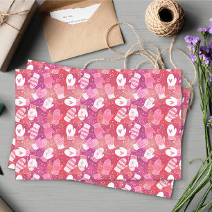 Winter Christmas Mittens Pattern in Pink Tissue Paper