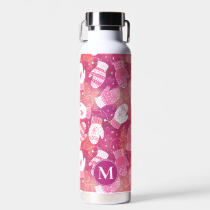 Winter Christmas Mittens Pattern in Pink Water Bottle