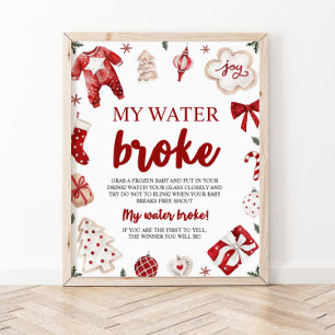 Winter Christmas My Water Broke Baby Shower Game Poster