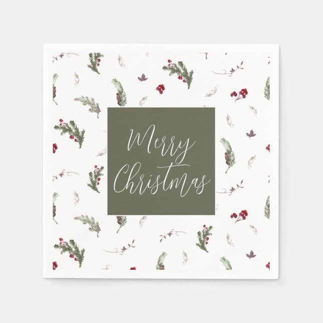 Winter Christmas Napkins Green White Burgundy (Front)