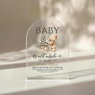 Winter Christmas Neutral Teddy Bear Baby Shower Acrylic Invitations