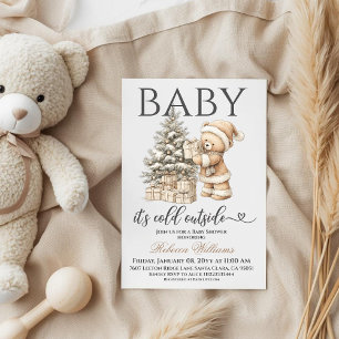 Winter Christmas Neutral Teddy Bear Baby Shower Invitation