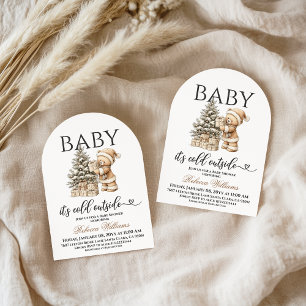 Winter Christmas Neutral Teddy Bear Baby Shower Invitation