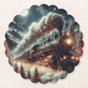 Winter/Christmas night train Paper Coaster
