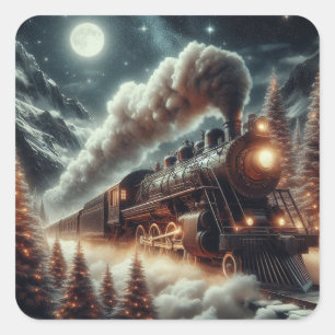 Winter/Christmas night train Square Sticker
