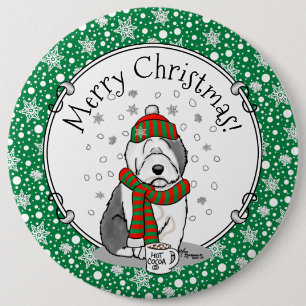 Winter Christmas Old English Sheepdog Grey 1 Cute 6 Cm Round Badge